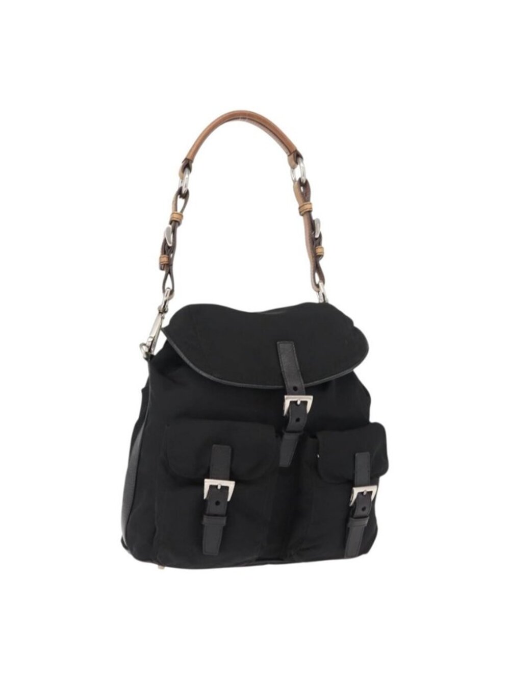 Authentic PRADA Shoulder Bag Nylon Black Silver